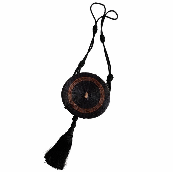 REVOLVE Handbags - PC Round Basket Weave Purse with Large Black Tassel